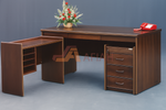 Natural Wood Rectangle Secretarial Table with Side Table & Mobile Pedestal (Model 220-20-24)