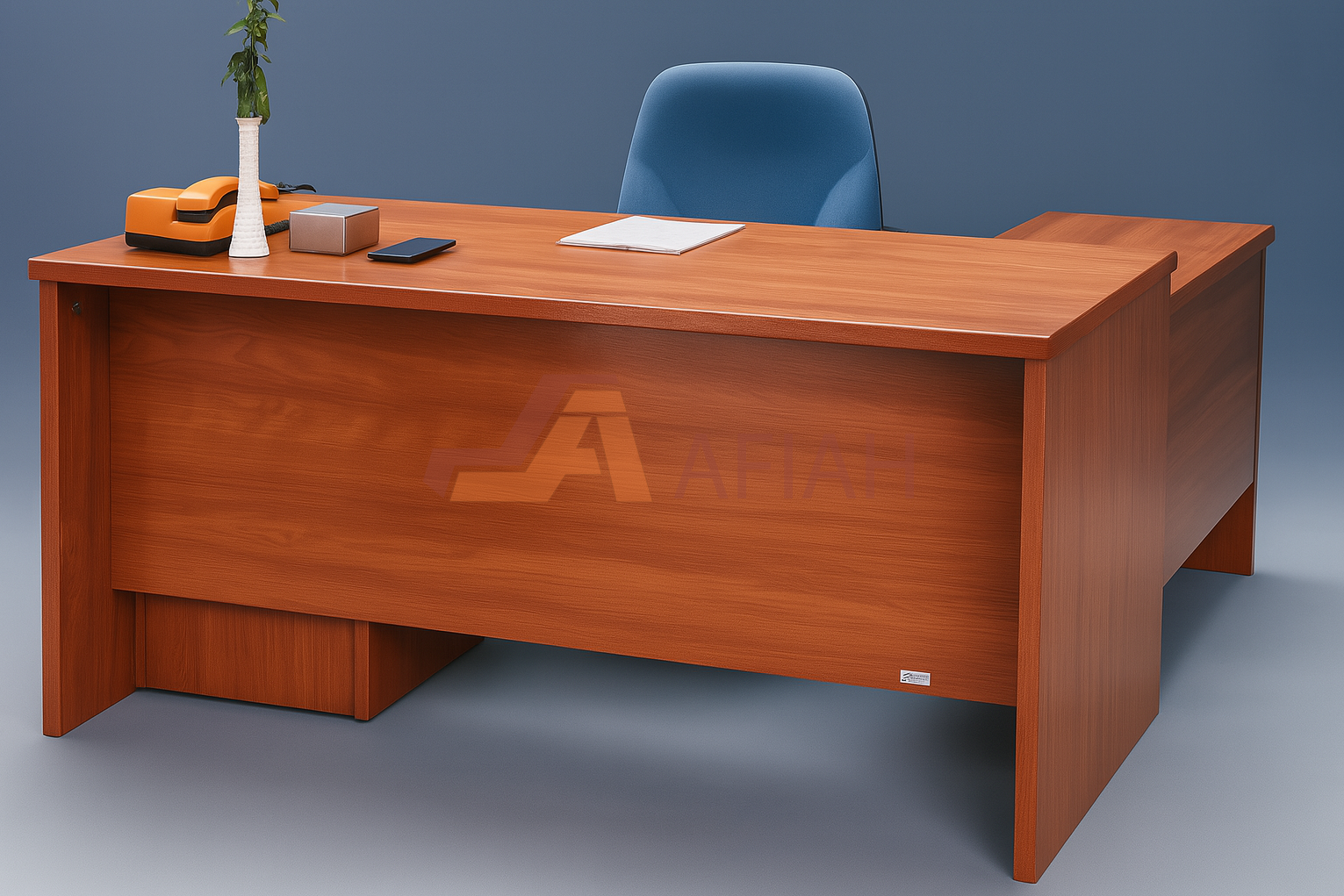 Natural Wood Rectangle Secretarial Table with Side Table & Mobile Pedestal (Model 220-20-24)