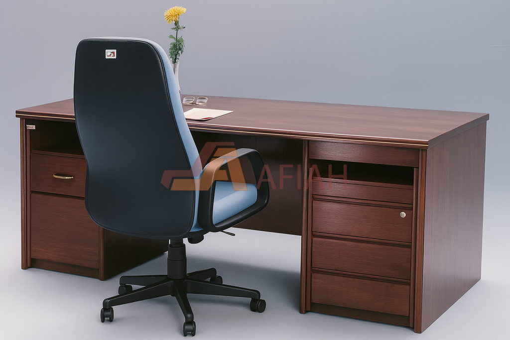 Natural Wood Rectangle Managerial Table with 2 Mobile Pedestal (Model 226-24-24A)