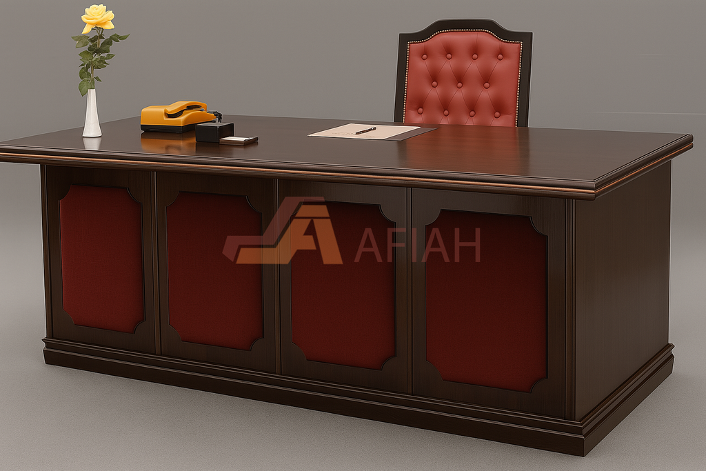 Natural Wood Rectangle Managerial Table with 2 Fixed Pedestal (Model 6688)